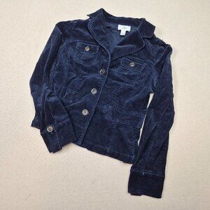 Ann Taylor Loft Women's Corduroy Four Pocket Three Button Navy Blue Jacket Sz S